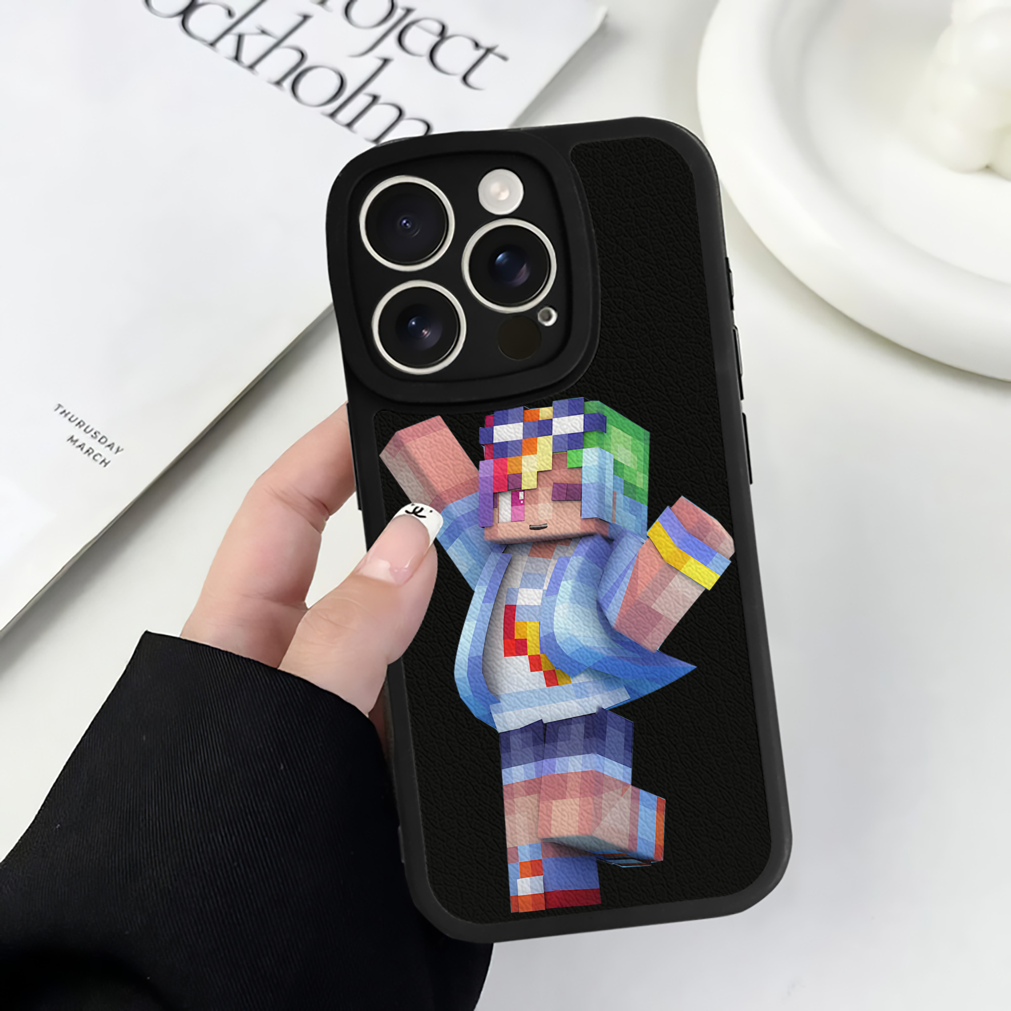 （画像用） マインクラフト ブロックの世界 Minecraft MC Block world 【iPhone 16シリーズ対応】シリコンスマホケース（レザー調） 材質：シリコン